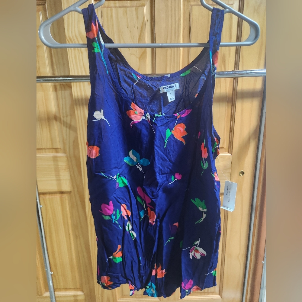 Old Navy Navy Floral Shell with Bright Multicolor Accents